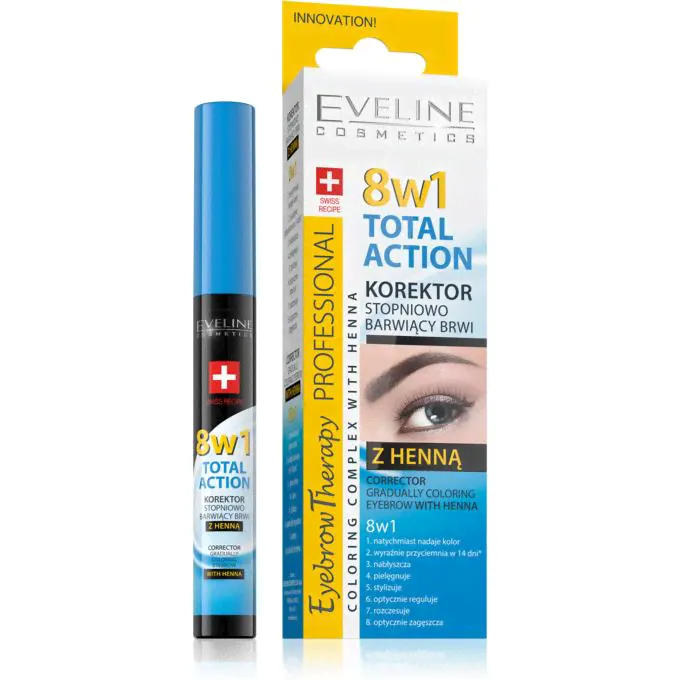69!! КОРРЕКТОР ПОСТЕПЕННО ОКРАШИВАЮЩИЙ БРОВИ 8в1 TOTAL ACTION С ХНОЙ серии EYEBROW THERAPY PROFESSIONAL, 10мл-0